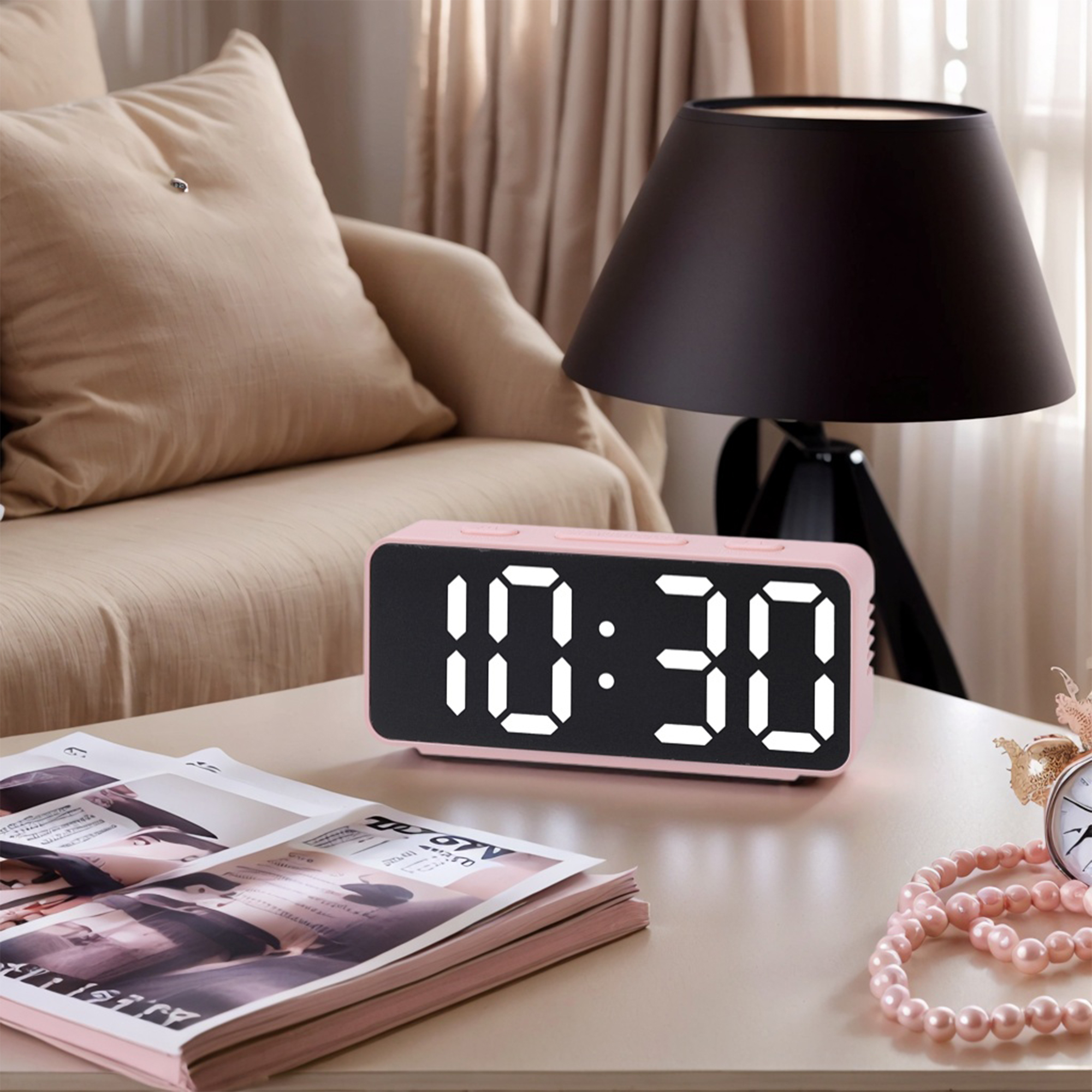 Unique Bargains Digital Alarm Clock for Bedroom Dorm Pink 5.1"L x 1.0"W x 2.2"H