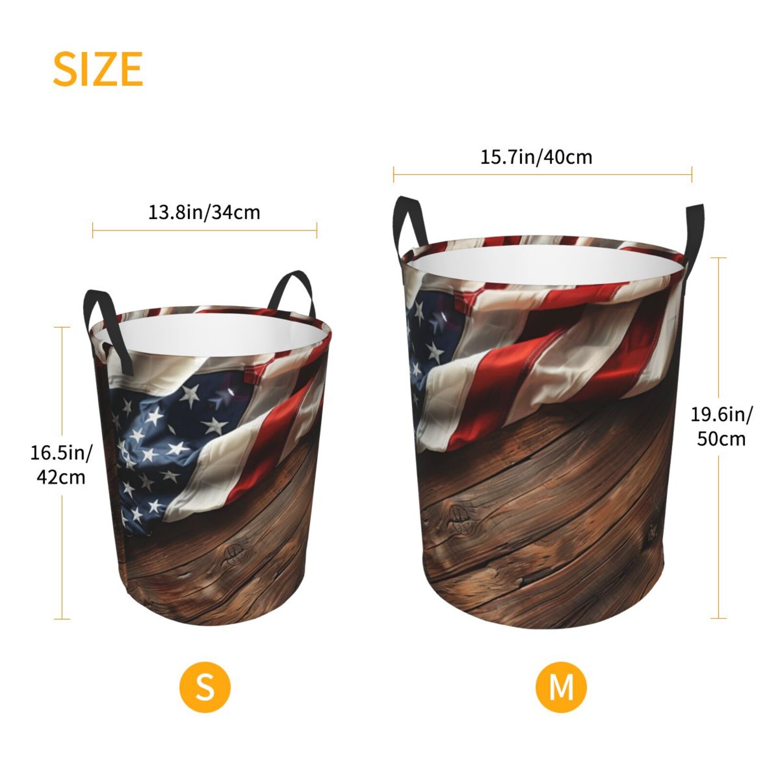 Large Laundry Basket with Handles - Rustic American Flag Wood Kids Baby Dirty Clothes Laundry Hamper for Bedroom Aesthetic