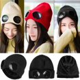 thumbnail image 3 of Windproof Ski Caps With Removable Glasses Thicken Sports Multi-function Cap, Khaki, 3 of 5