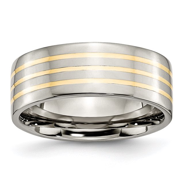Titanium 14k Yellow Inlay Flat 8mm Polished Band Ring 13 Size