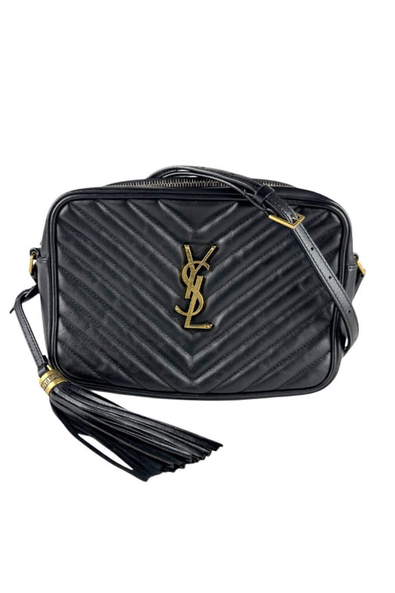 Pre-Owned Saint Laurent Lou Shoulder Bag in Black and Gold Leather, Women's, Z8354 (Good)