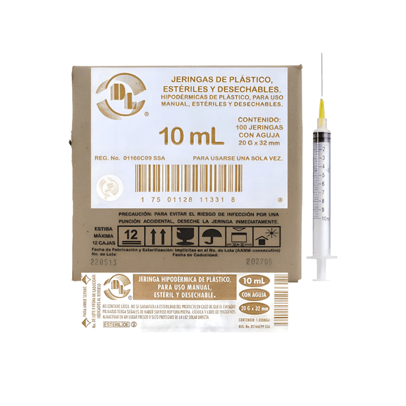 100 Jeringas De Plástico Dl 10 Ml Con Aguja 20gx32mm