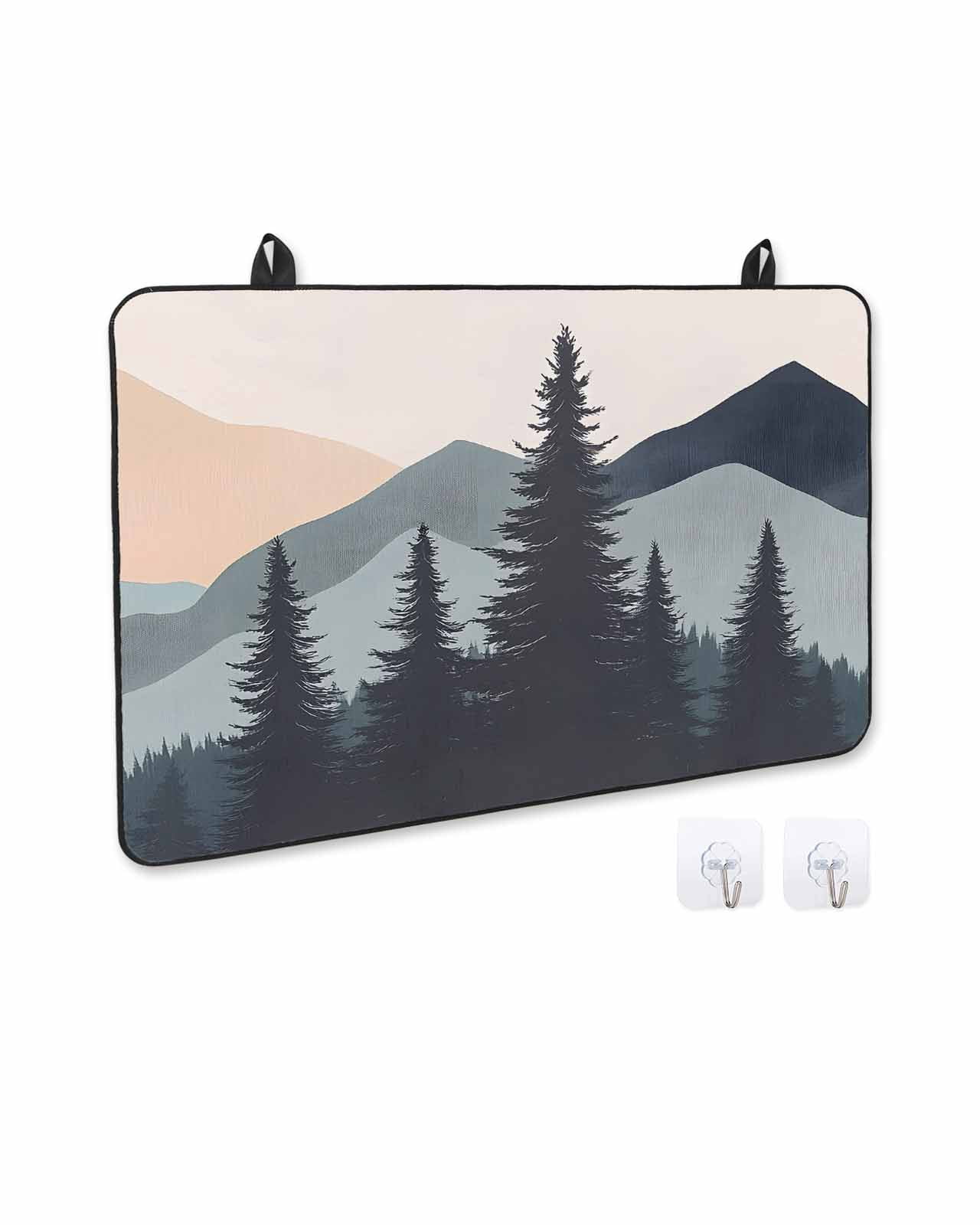 nqOlkjepod Large Induction Cooktop Protector Mat 36"x21", Mountain Forest Stove Top Covers for Electric Stove, Nature Tree Scenery Watercolor Pink Blue Stove Burner Cover Mats, Glass Top Stove Cover