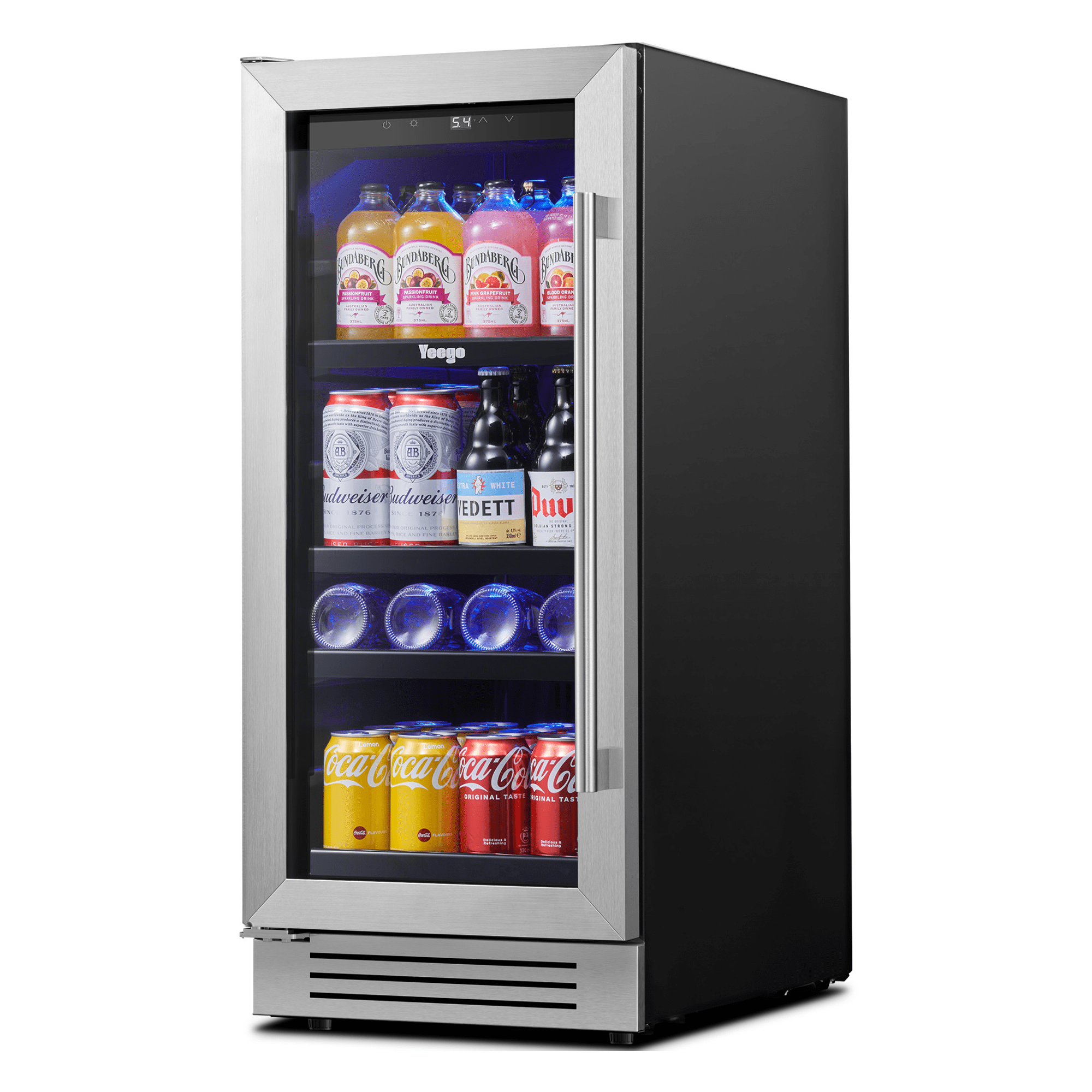 Yeego 15 inch Beverage Refrigerator,  Built-in or Freestanding, 100 Cans Cooler with Glass Door