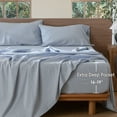 thumbnail image 2 of MooMee 100% Washed Cotton Queen Fitted Sheet Only Linen Like Textured Extra-Deep Pocket Breathable Soft 1-Piece(Cornflower Blue, 60"x80"), 2 of 7