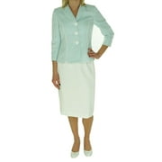 NEW Le Suit Blue Teal White Size 16P Petite Three-Buton Skirt Suit Set