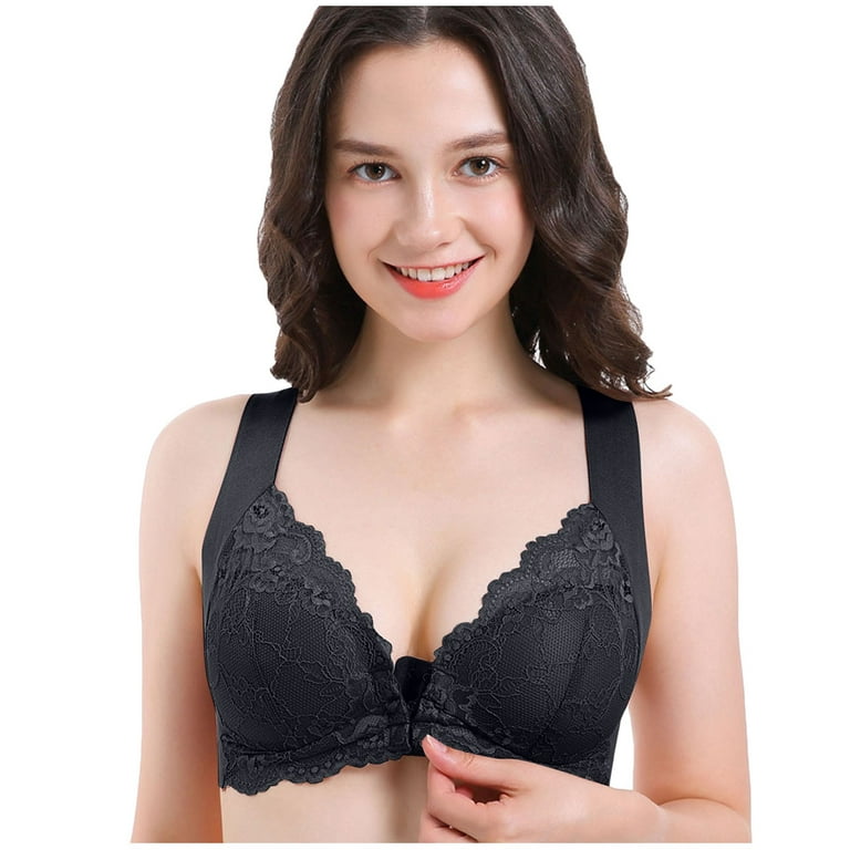 Knosfe Minimizer Bras for Women Full Coverage Seamless Lace Full Coverage  Solid Plus Size Front Closure T-Shirt Bra 