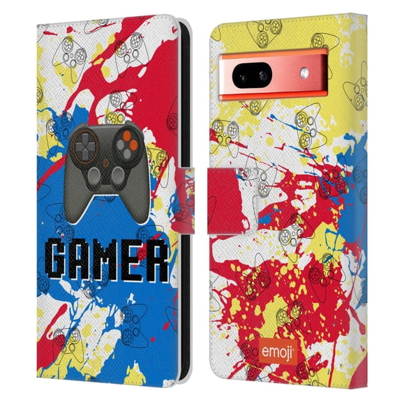 Head Case Designs Officially Licensed emoji® Trendy Gamer Leather Book Wallet Case Cover Compatible with Google Pixel 7a