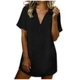 thumbnail image 2 of Mifsaly Linen Dresses for Women V-Neck Short Sleeve Mini Tshirt Dress Summer Beach Vacation Sundress M, 2 of 8