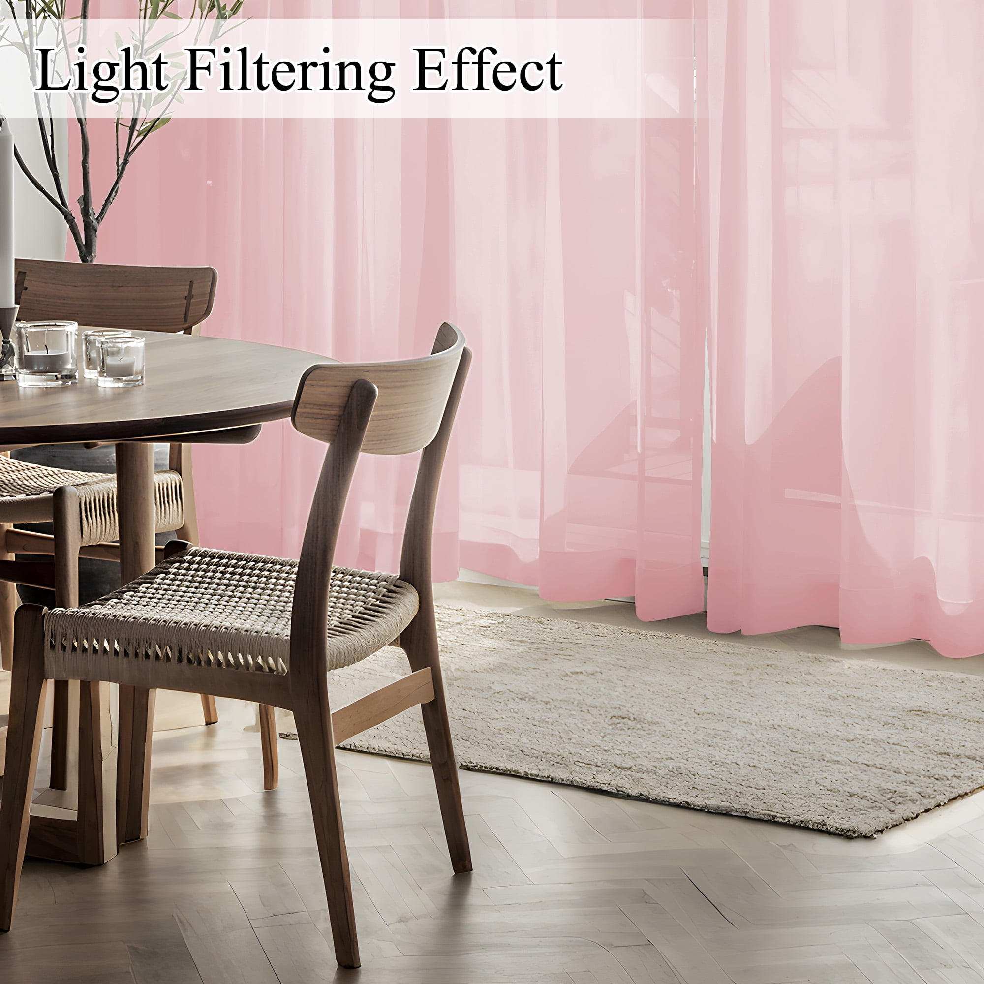 NICETOWN Privacy Sheer Curtains for Kitchen, Grommet Curtains Non-See-Through Light Filtering Window Drapes for Living Room, Baby Pink, 52"x72", 2 Panels