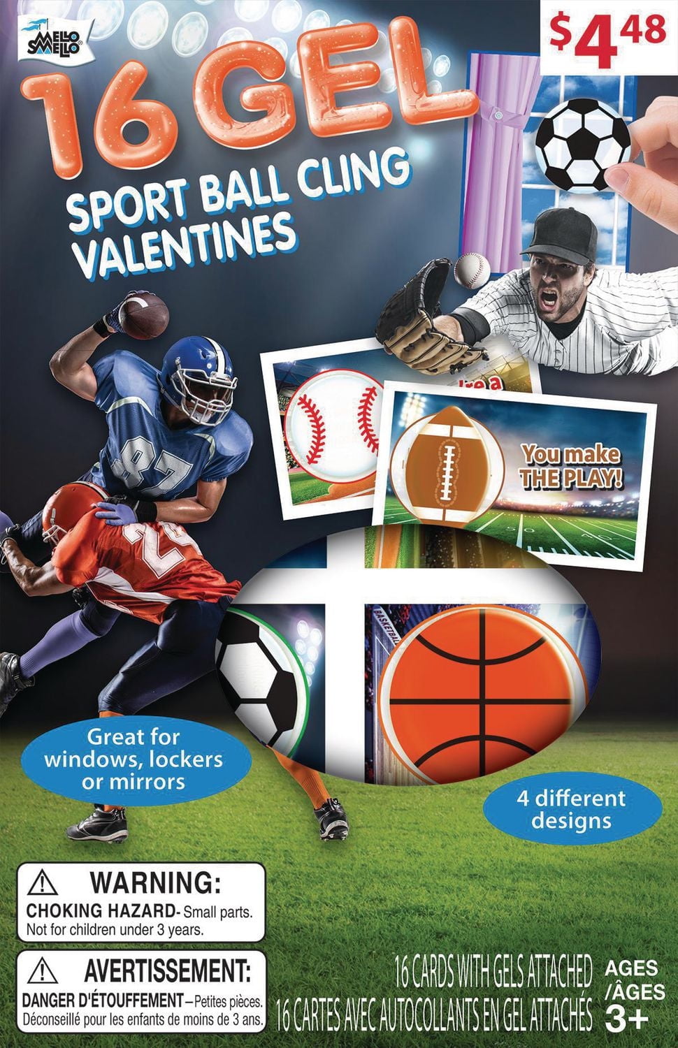 Mello Smello 16CT Sport Ball Cling Valentines Kiddie Cards