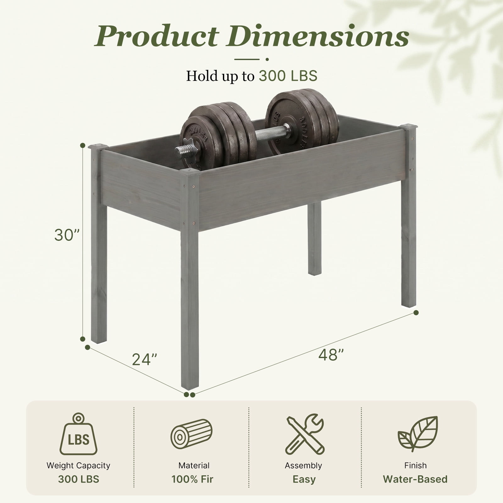 Wooden Raised Garden Bed with Legs, 48"L X 24"W X 30"H, Elevated Reinforced Large Planter Box for Vegetable Flower Herb Outdoors