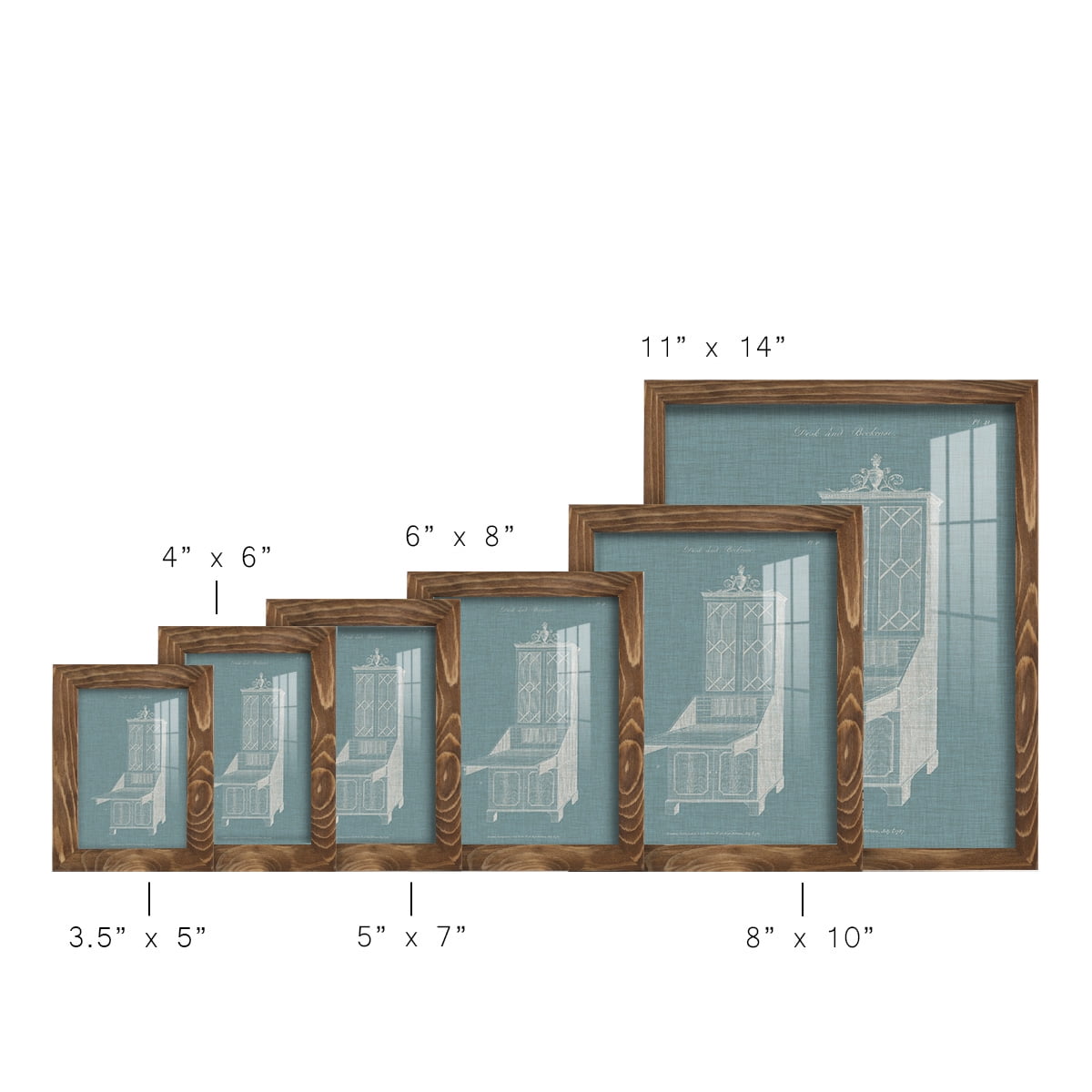Hepplewhite Desk & Bookcase IV - Framed Print w/glass - Walnut
