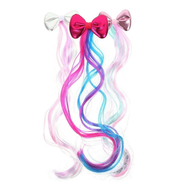Assorted Color Clip On Hair Extensions for Kids with Bowknot Design Easy Use Ideal for Birthday and Cosplay 3pcs
