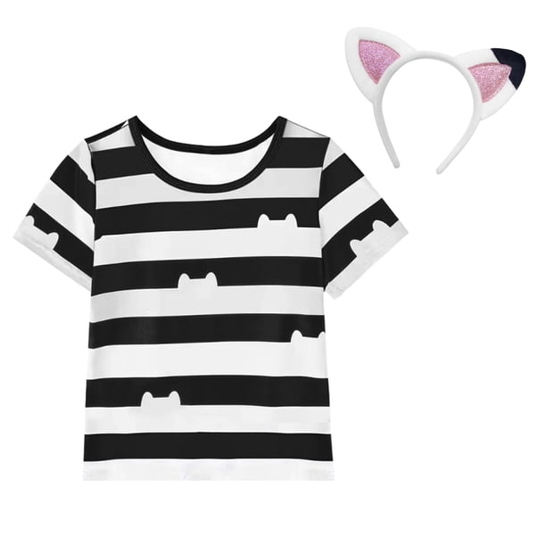 Disfraz de gato DAISYDUDS para niñas, diadema negra y blanca, 120 cm