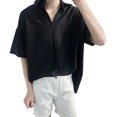 thumbnail image 1 of Camisas De Sport Para Hombre Camisas para hombres de manga corta con cuello doblado hacia abajo camisa con cuello sólido trajes de verano (Black, XXL), 1 of 5