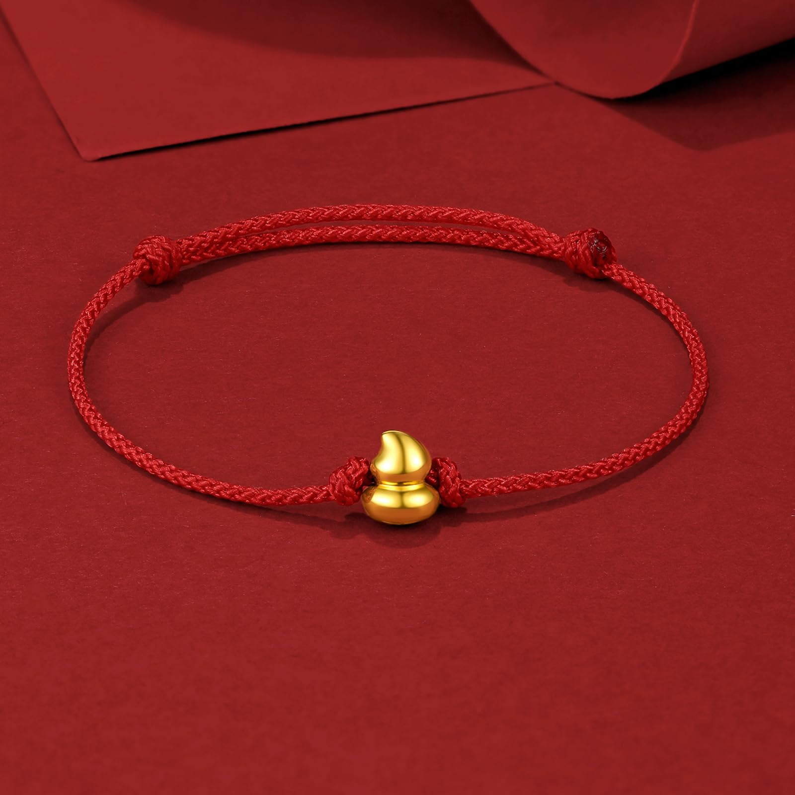 ZHOU LIU FU 24K Gold Gourd Charm Red String Bracelet, Adjustable Hulu Feng Shui Bracelet for Women & Men, Protection & Good Fortune