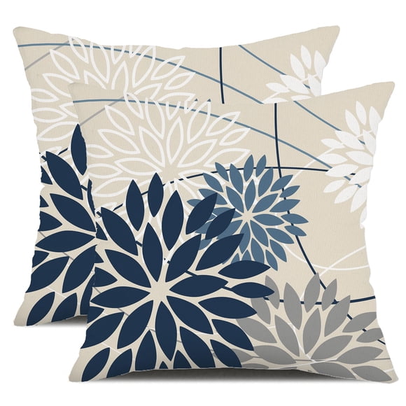 Fundas de almohada DFXSZ con estampado floral azul y gris, 45 x 45 cm, juego de 2 para exteriores