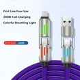 thumbnail image 3 of 4 in 1 USB Charging Cable, 240w 4-in-1 USB C Cable, 4 in 1 USB 240w Cable, Multi Charger Cable with Breathing Light, 5a Multi Fast Charging & Data Sync Silicone Compatible (Gray), 3 of 7