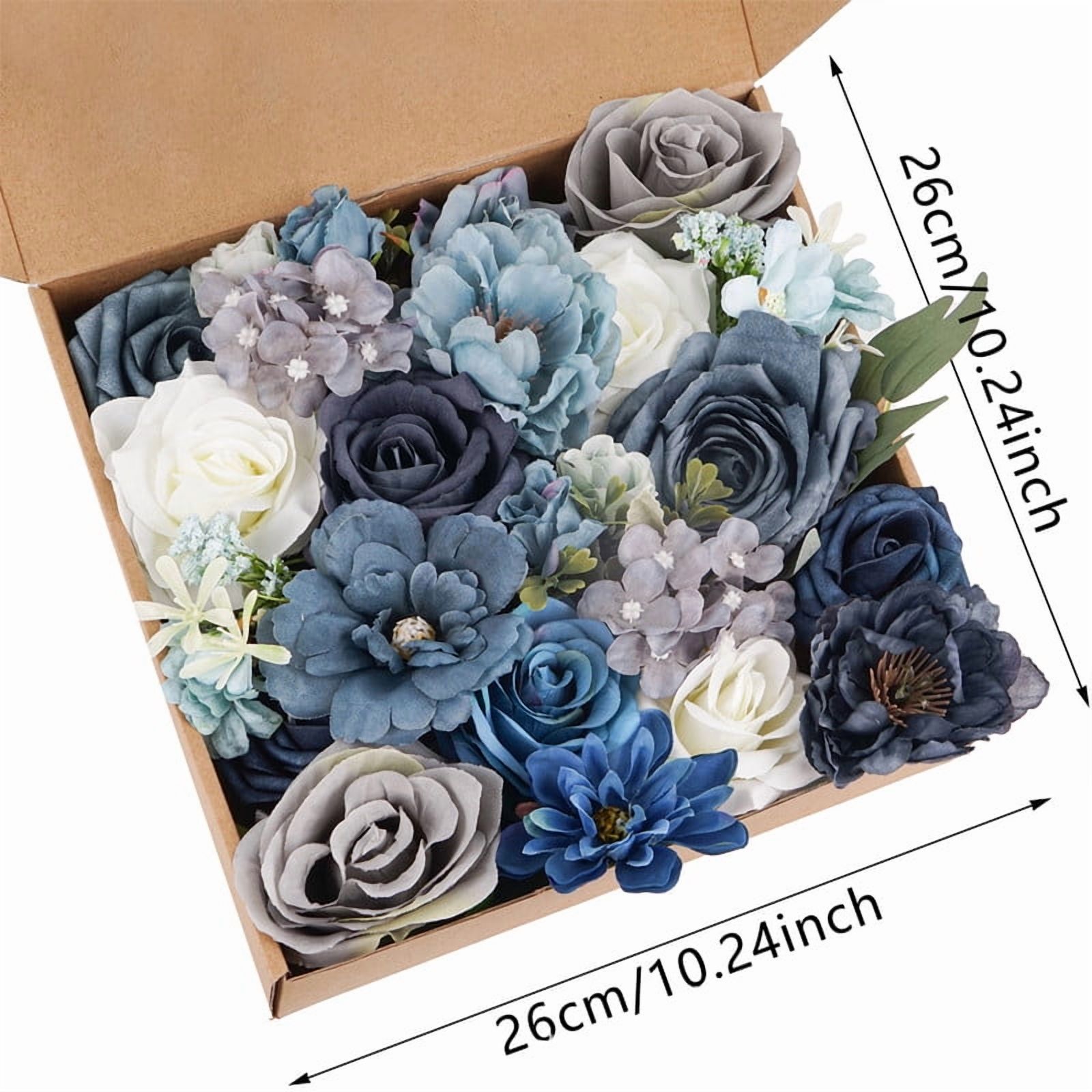 Dark Blue Artificial Flowers, Fake Rose Cream Flowers Combo Box Set Faux Flower Arrangements Table Centerpieces Wedding Bouquets Bridal Shower Party Home Decor Cake Decorations