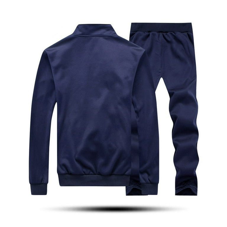 LYCAQL Suits for Men Men s Autumn Winter Solid Sweatshirt Tops Pants Sets Sports Suit Tracksuit Mens Satin Suit Dark Blue XL