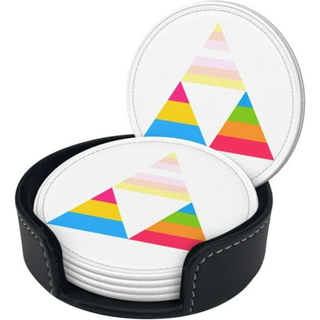 

Pangender Pansexual Panromantic Triangle Pride Flag Premium Leather Coasters - Set of 6 with Holder | Stylish Drink Coasters for Kitchen Coffee and Home Decor