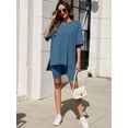 thumbnail image 2 of Chiclily Women's 2 Piece Outfit Sets Blue Oversized Short Sleeve T-Shirt and Biker Shorts Tracksuit Summer Lounge Sets, Size L, 2 of 8