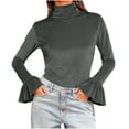 thumbnail image 5 of Hfnxid Womens Turtleneck Velvet Shirt Women Long Bell Sleeve Shirts 2026 Spring Tight Slim Fit High-necked Work T-Shirt Blouse, 5 of 8