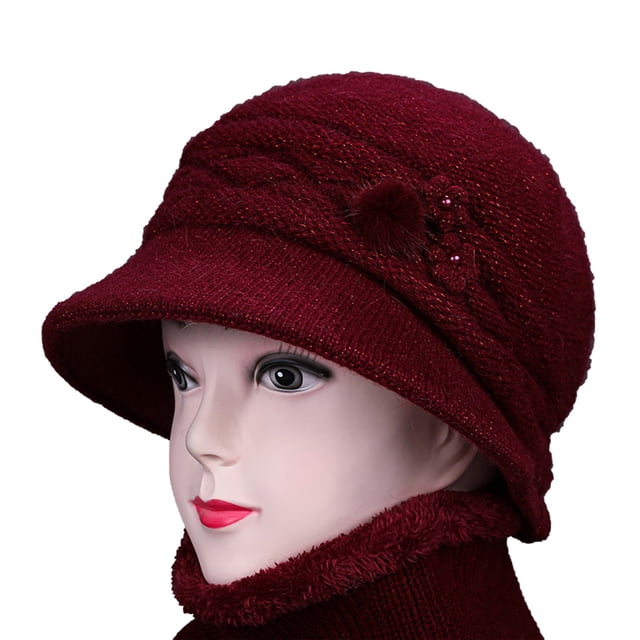 Jusqu'à 10 $ Chapeaux Bob Rouges pour Femmes Chapeau Bassin en Laine Tricotée Chaud Chapeau Rembourré en Coton