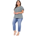 thumbnail image 3 of DARING DIVA Women's Plus Crew Neck Ruffle Blouse 1X Gray Blue, 3 of 6