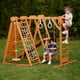 thumbnail image 3 of Avenlur Juego de Gimnasio de Jungla Plegable para Interiores y Exteriores 7 en 1 de Castaño para Niños de 2 a 6 Años con Tobogán, Muro de Escalada en Roca, Escalera de Escalada, Red para Cuerdas, Barr, 3 of 5
