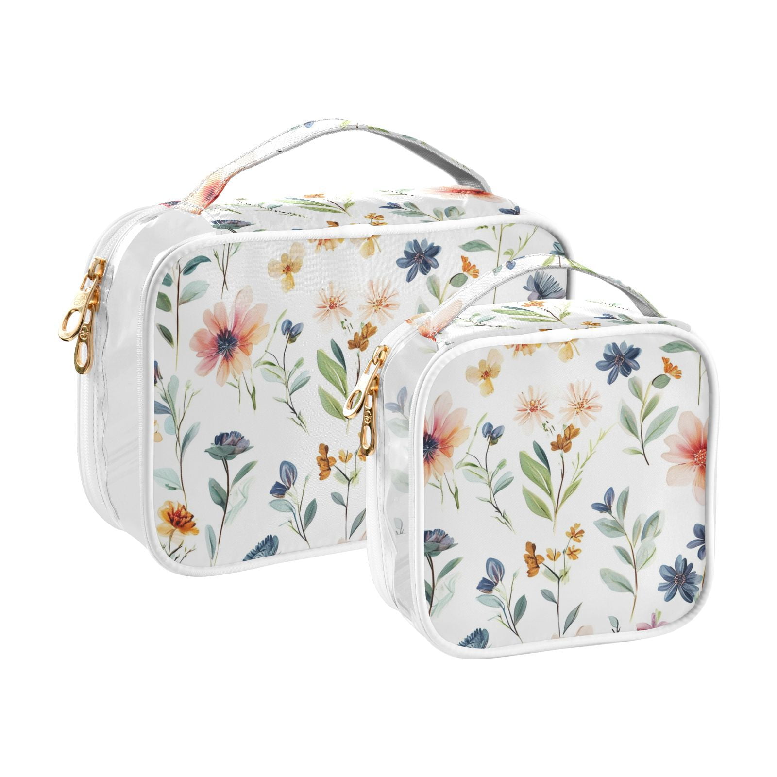 Clear Makeup Bags with Handle Large Opening 2 Pack Set Toiletry Bag Quart Size Bag, for Women Man Traveling Travel Essentials, Toiletries and Other. Flower Plants