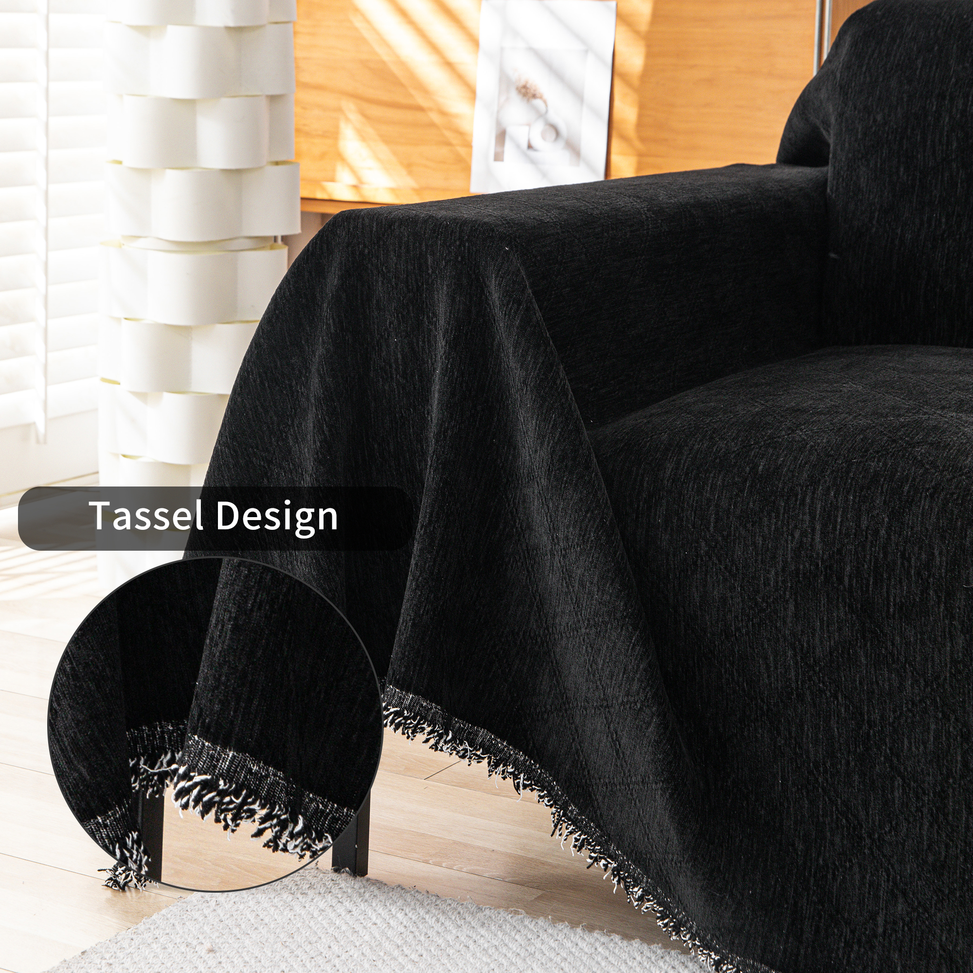 Smuge Sofa Cover, Sofa Slipcovers Couch Covers Protector 3 Cushion Throw Sofa Towel for L Shaped Couch Suitable for All Seasons (71"x 118", Black)