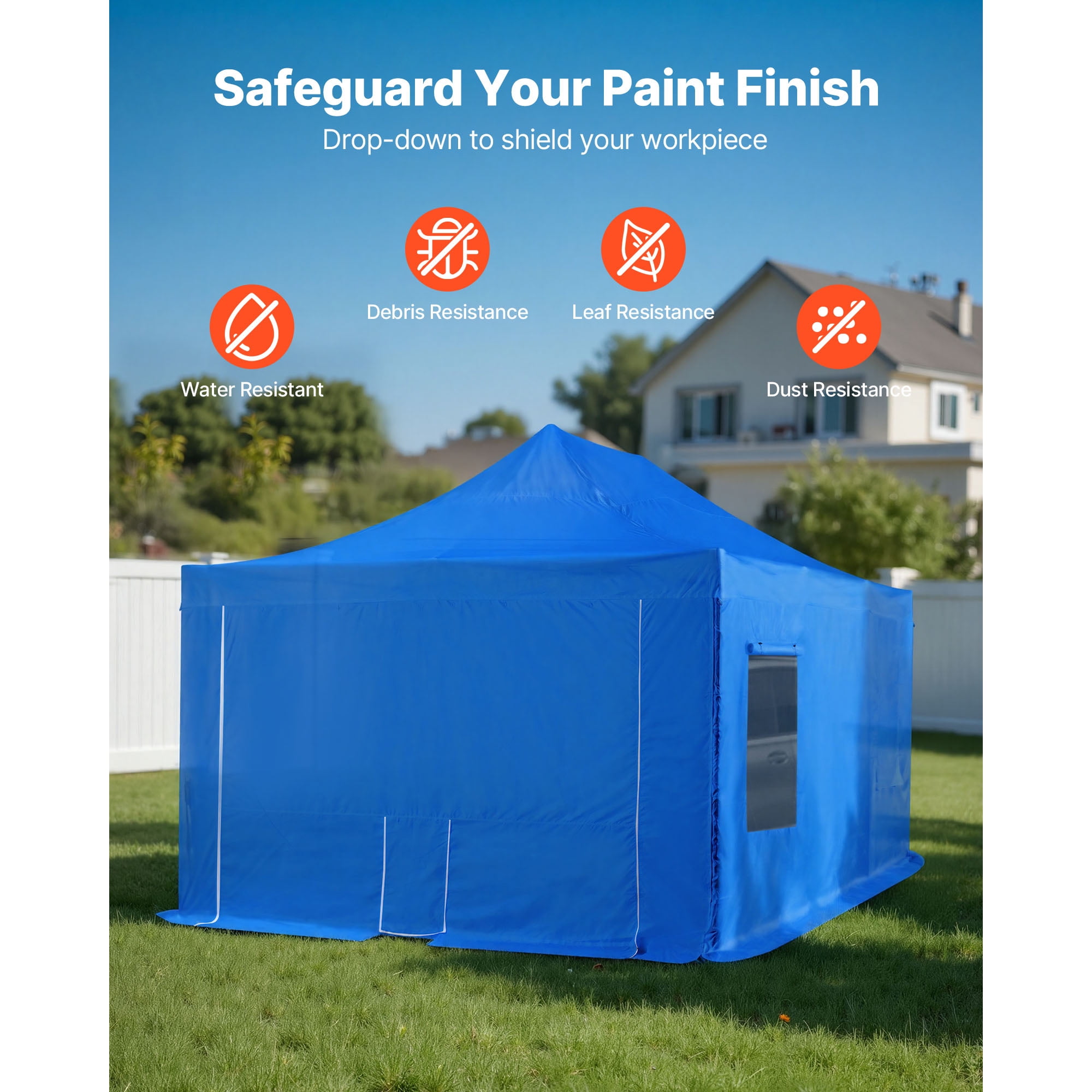 KFFKFF Portable Paint Booth Tent, 231.1 x 156.7 x 70.08 inch Spray Tent with Waterproof Material, Foldable Frame, and 4 Mesh Side Windows for Painting Auto Parts, Furniture, and Cars