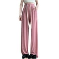 thumbnail image 3 of Swuxness Women Casual Wide Leg Pants, Womens Fall Long Pants, Womens Solid Color Drawstring Tie Comfortable Loose Fitted Elastic Waist Wide Leg Pants with Pockets Pink, XL, 3 of 5