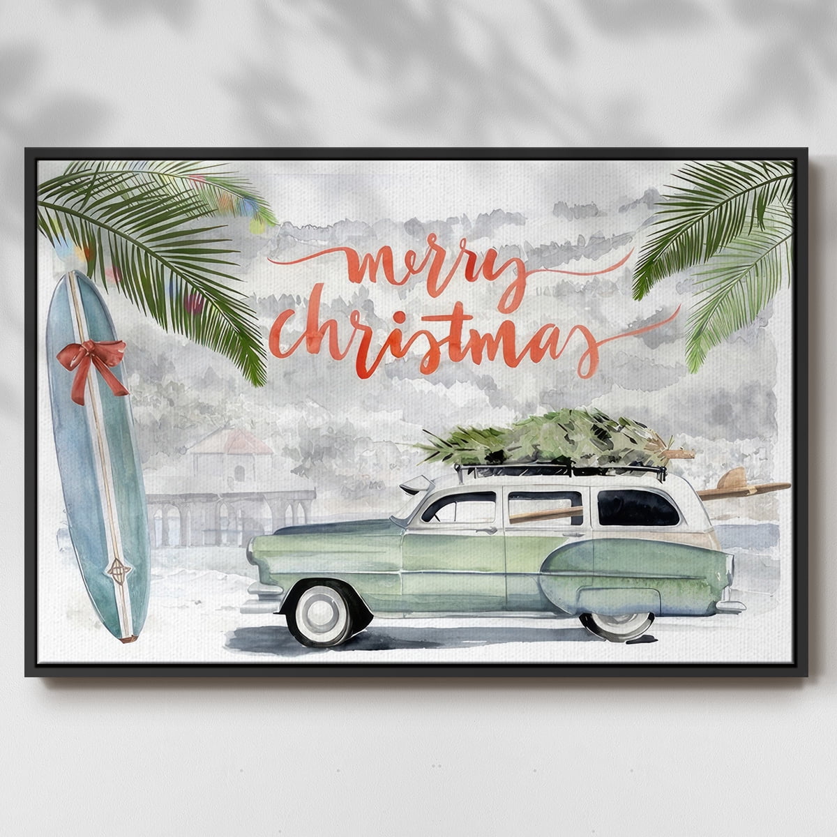 So Cali Christmas Collection A - Framed Gallery Wrapped Holiday Canvas - 17 x 25 - Black Frame
