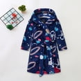 thumbnail image 2 of Toddler Boys Girls Flannel Bathrobes Kids Soft Hooded Sleepwear Cartoon Print Night-robe Kids Flannel Hooded Bathrobe 2T 3T 4T 5T 6T 7T Toddler Plush Robes With Belt,Navy,Size 6-7T, 2 of 6