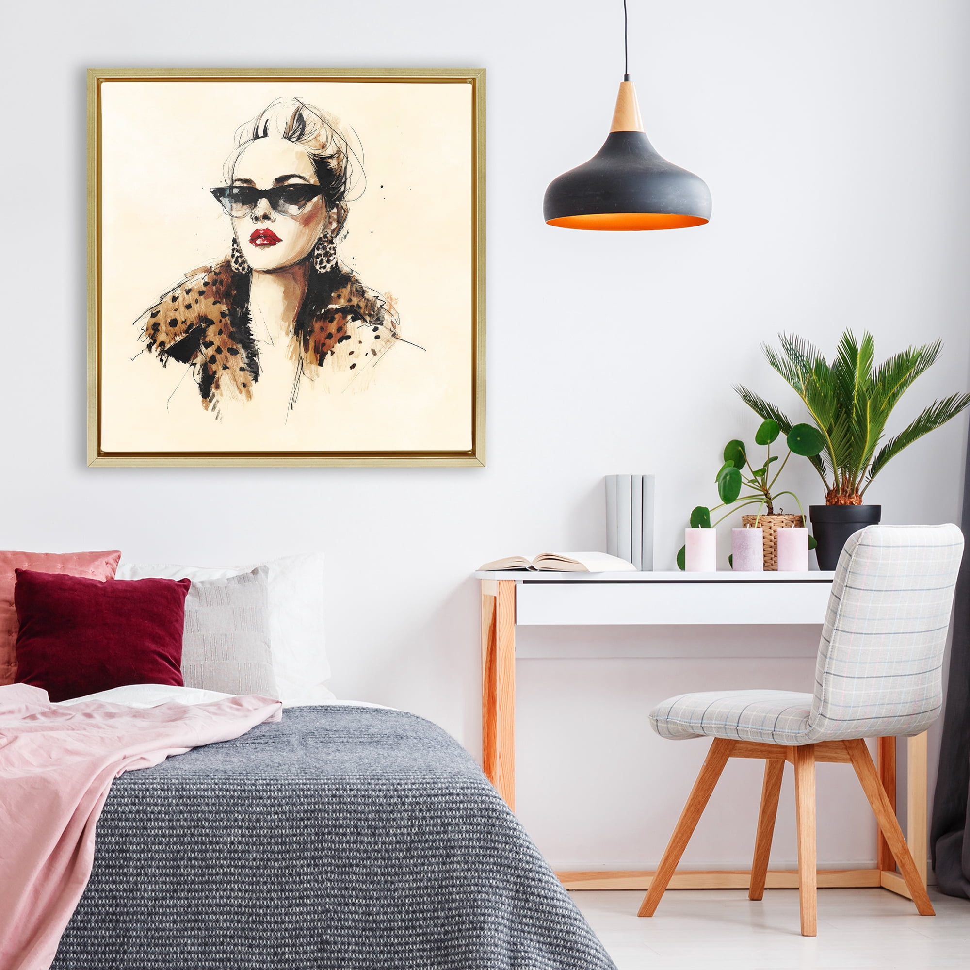 Stupell Industries Glam Leopard Sonata Portrait Gold Framed Floater Canvas Wall Art, design by Svetlana Aleynikova