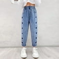 thumbnail image 2 of Teen Girls Wide Leg Jeans Baggy Heart Embroidery Elastic High Waist Denim Pants Vintage Y2k Streetwear Teen Clothes Jeans with Bows, 2 of 7