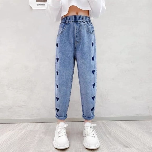 Girls Jeans Denim Elastic Wasit Wide Leg Pants Trousers Teen Girl Clothes Girls Western Jeans
