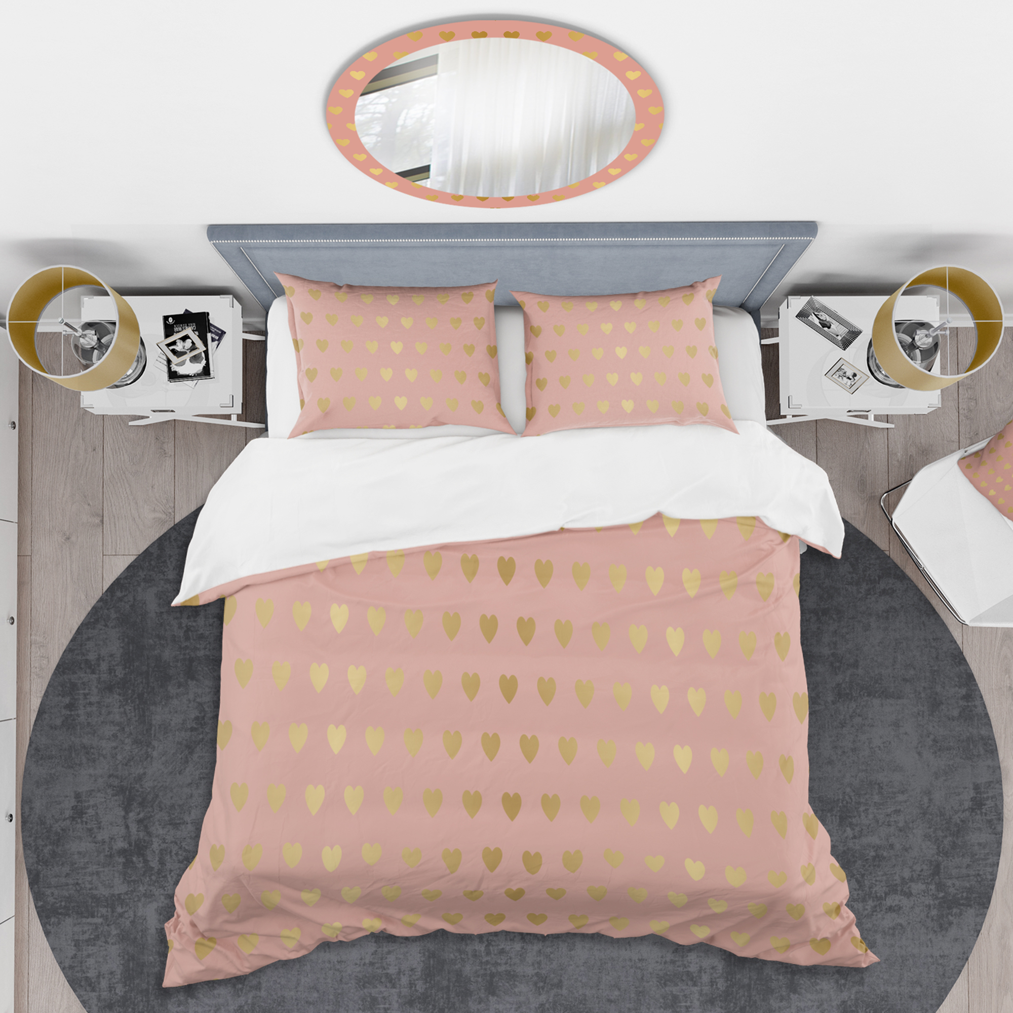 Designart 'Gold Hearts On Pink' Mid-Century Modern Duvet Cover Set