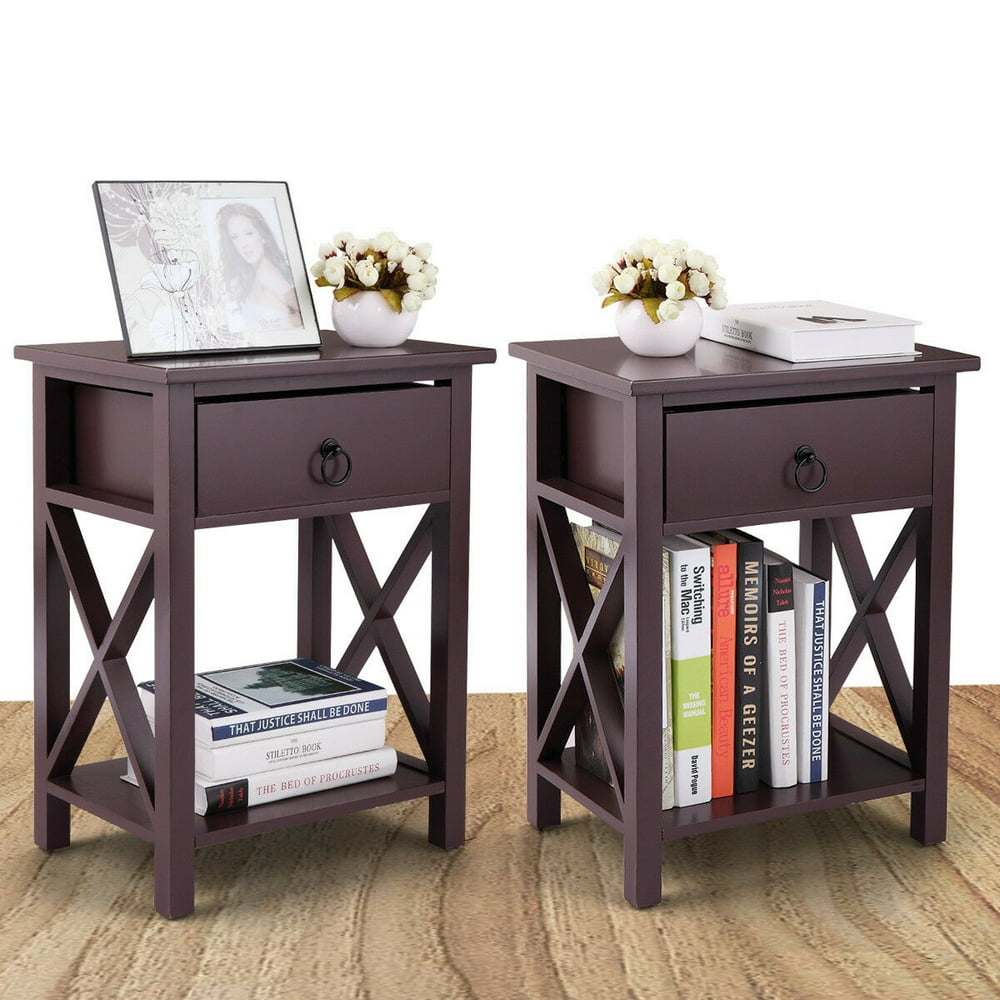 Topcobe Night Stand Set of 2, Nightstand Organizer w/ Storage Drawer