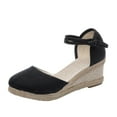 thumbnail image 4 of Modisza Women's Closed Toe Espadrilles Wedge Sandals Ankle Strap Platform Outdoor Walking Shoes Slip on Summer Casual Shoe Black 6.5-7, 4 of 5