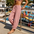 thumbnail image 3 of Maean Women Cotton Linen Pant Elastic High Waisted Wide Leg Palazzo Casual Lounge Trousers with Pockets, 3 of 7
