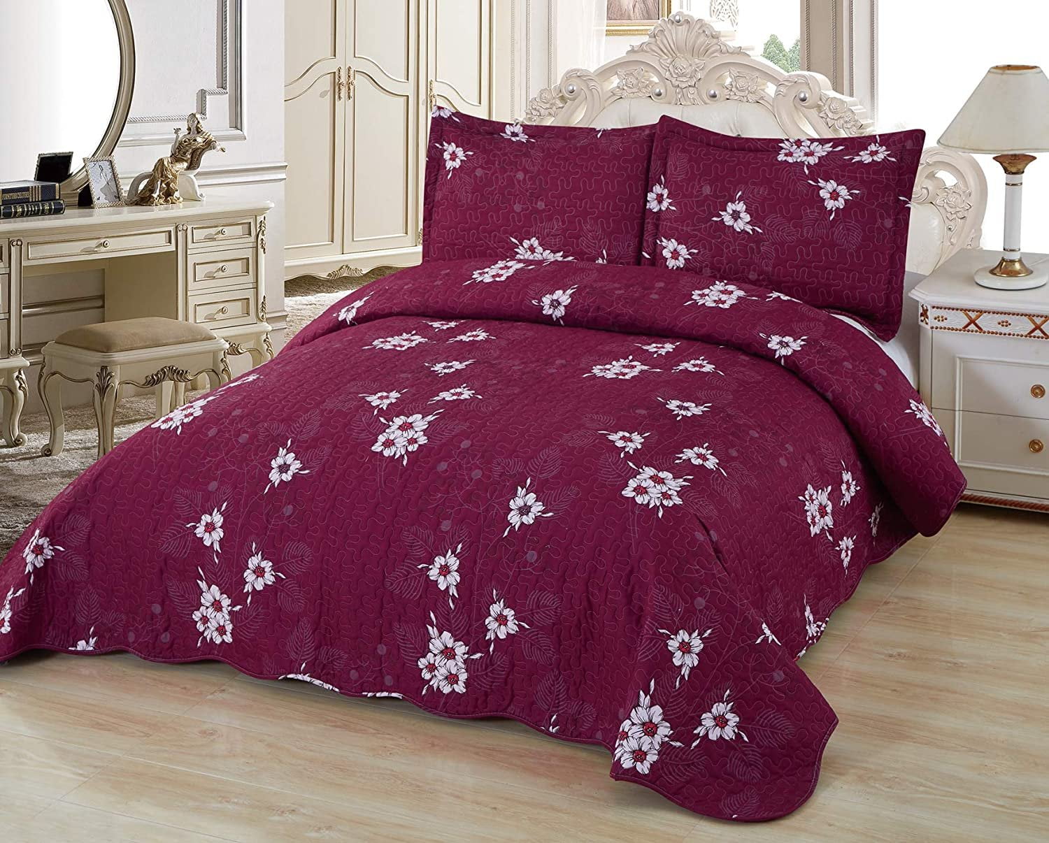 Sapphire Home 3 Piece Full\/Queen Size Quilt Bedspread Coverlet Bedding Set w\/2 Pillow Shams 