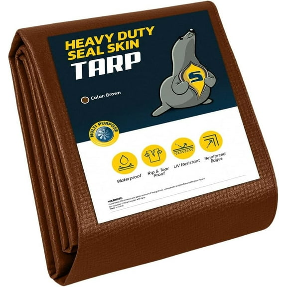 Seal Skin Heavy Duty 5x7 FT Brown Waterproof Tarp, 12 Mil Thick, UV & Tear Resistant