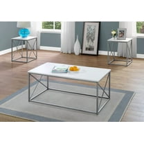 3-Piece Living Room Table Set - Black Marble Look, Black Metal