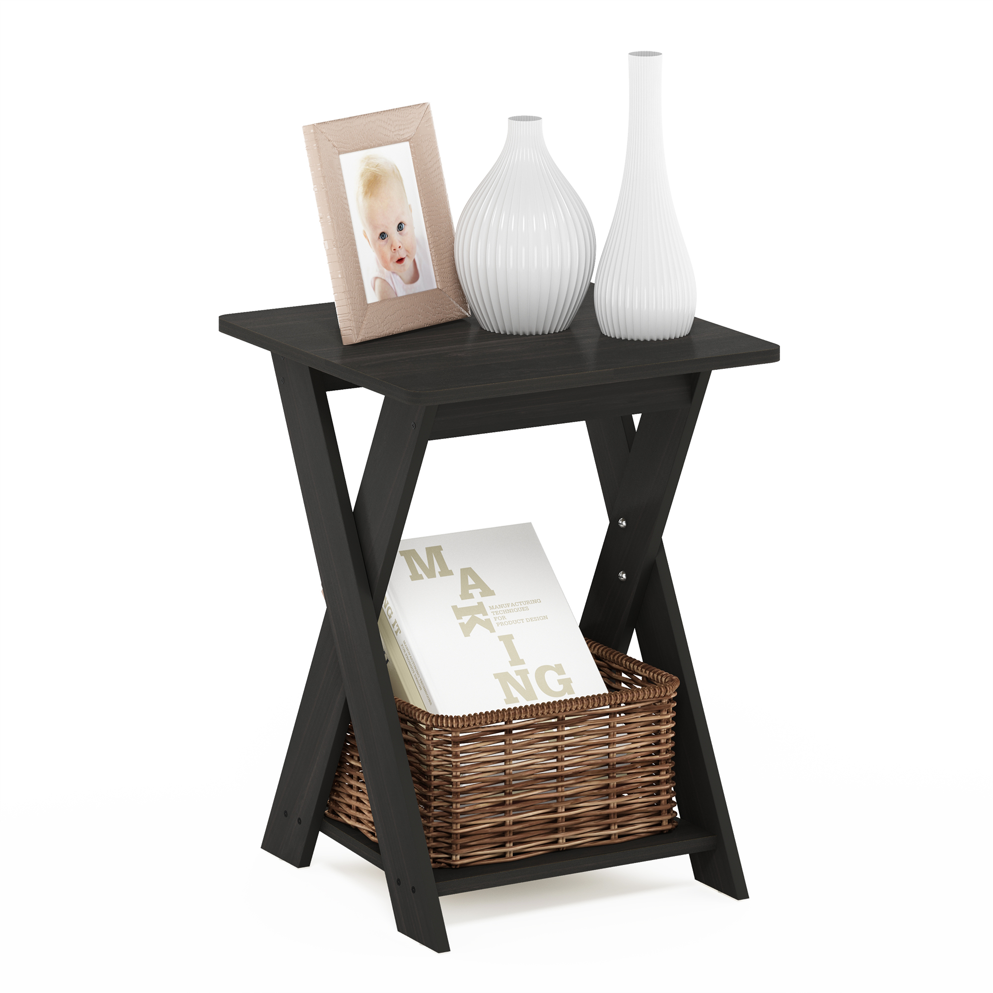 Furinno Modern Simplistic Criss-Crossed End Table, Side Table, Black Espresso