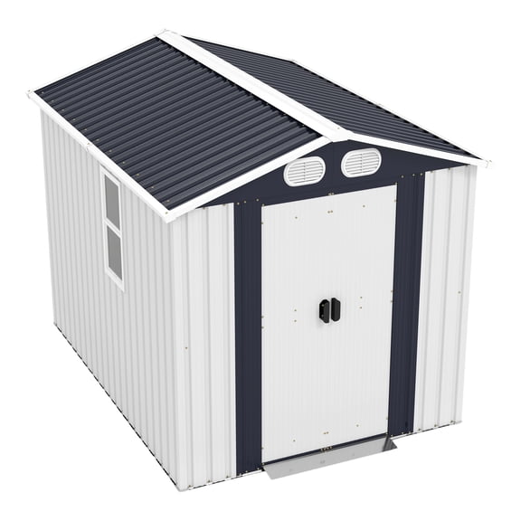 Noble House 8 x 6 FT Outdoor Metal Tool Storage Shed with Lockable Doors and Air Vents, Waterproof Garden Shed, White