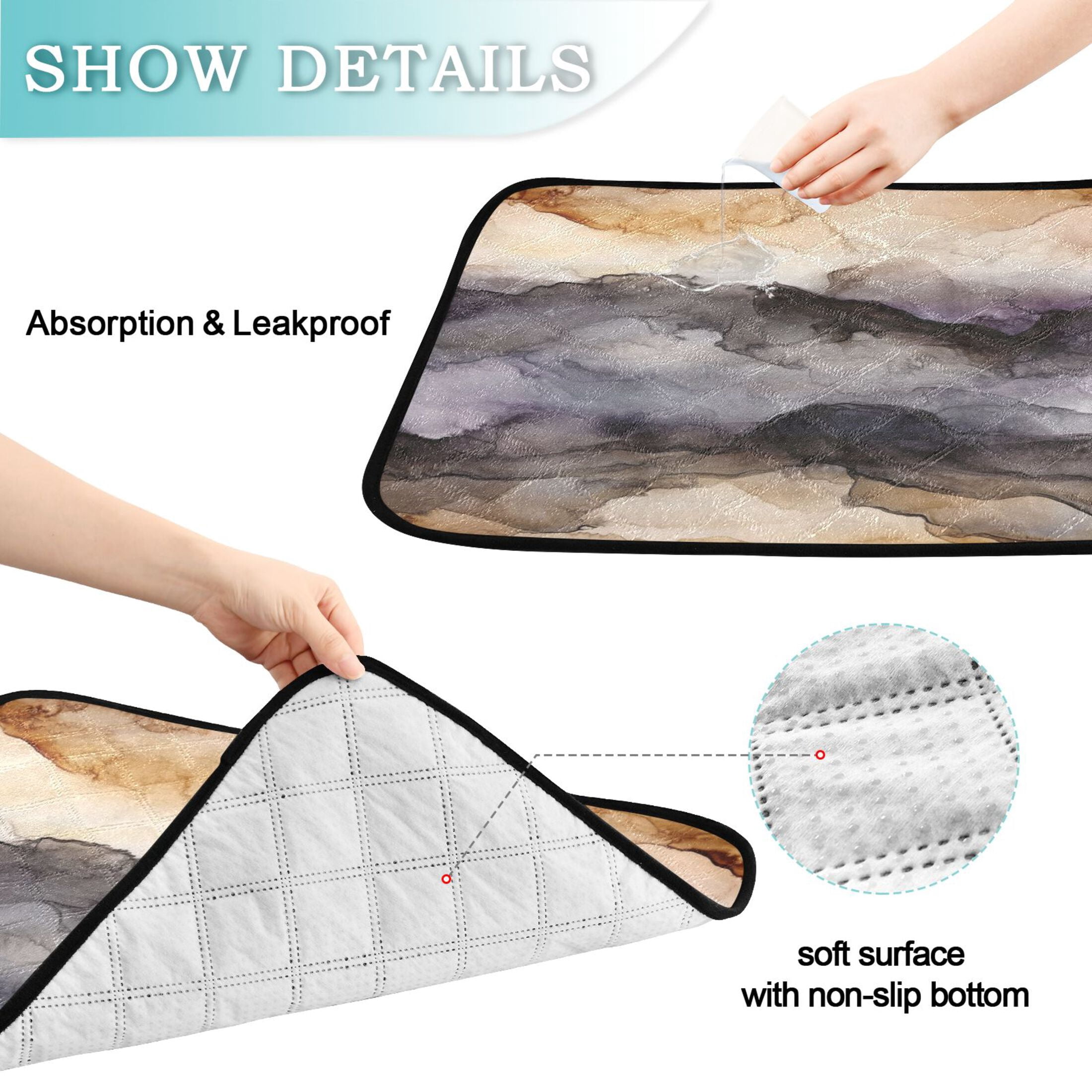 Qxltty Dark Brown Marble Cat litter Pads Pet Set of 3 Diaper Mats Center Anti-leakage Layer Absorbent Soft and Comfortable